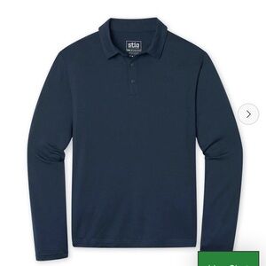 Stio Men's Alpin Lightweight Merino Polo Long-sleeved, navy blue. NEW